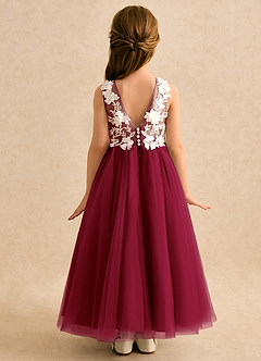 Azazie Mixie vestidos de niña de las flores Vestido de Borgoña de Encaje de Corte Princesa image4