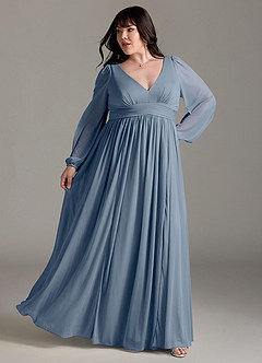 Azazie Norah Bridesmaid Dresses Twilight A-Line V-Neck Long Sleeve Chiffon Dress image8