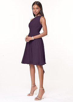 Azazie Katrina Jurken voor bruidsmeisjes Jurk van Chiffon met A-Lijn One-Shoulder Pruim image3