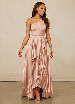 Christian Siriano Bridal for Azazie 1008 Robes de demoiselle d'honneur Robe Trapèze en Satin extensible Ue épaule Or Rose image10