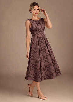 Azazie Fulton Mother of the Bride Dresses Espresso A-Line Pleated Floral Burnout Dress image2