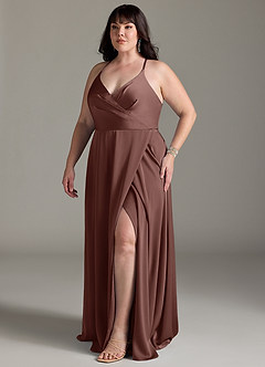 Azazie Davis Bridesmaid Dresses Espresso A-Line Pleated Stretch Satin Dress image10