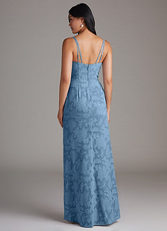 Azazie Leo Bridesmaid Dresses Steel Blue Sheath Pleated Floral Burnout Dress image2