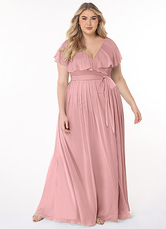 Azazie Jael Bridesmaid Dresses Dusty Rose A-Line V-Neck Mesh Dress image7