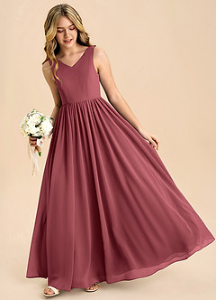 Azazie Hathaway Junior Merlot A-Line Bow Chiffon Dress image4