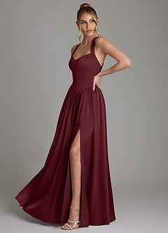 Azazie Francis Bridesmaid Dresses Cabernet A-Line Corset Stretch Satin Dress image5