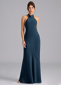 Azazie Velli Bridesmaid Dresses Dark Navy Mermaid High Neck Chiffon Dress image6