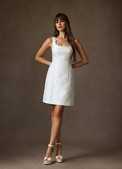 Azazie Janet Wedding Dresses Diamond White A-Line Square Neckline Floral Jacquard Dress image3
