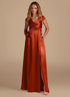 Azazie Allessia Maternity Bridesmaid Dresses A-Line Metallic Satin Floor-Length Dress image4
