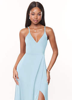 Azazie Maksim Bridesmaid Dresses Sky Blue A-Line V-Neck Stretch Satin Dress image5