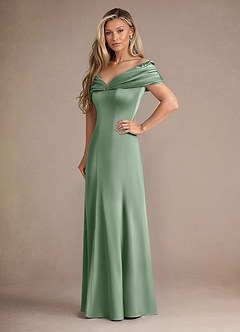 Azazie Auberdeen vestidos de madre de la novia Vestido de Matcha de Satén Elástico de Sirena con Plisado image4
