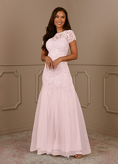 Azazie Laurie Mother of the Bride Dresses Blushing Pink Mermaid Scoop Sequins Tulle Dress image4