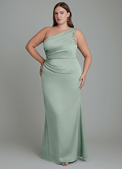 Azazie Akilah Bridesmaid Dresses Agave Mermaid One Shoulder Stretch Satin Dress image8