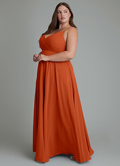 Azazie Amani Brautjungfernkleider A-Linie Plissee Chiffon Kleid Gebranntes Orange image11