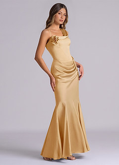 Azazie Inara 신부 들러리 드레스 인어 주름진 스트레치 새틴 바닥 길이 드레스 image5