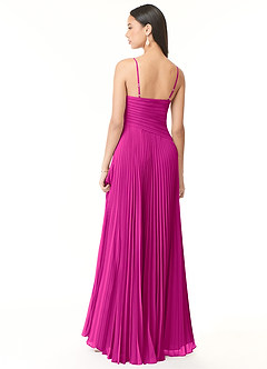 Azazie Vini Vestidos de damas de honor Vestido de Fucsia de Gasa de Corte en A con Cuello en V Plisado image2