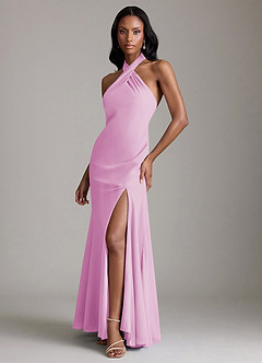 Azazie Lorena Bridesmaid Dresses Candy Pink Mermaid Pleated Chiffon Dress image4