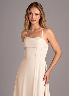 Azazie Carolyn Robes de demoiselle d'honneur Robe Trapèze en Mousseline de soie Plissée Albâtre Blanc image2