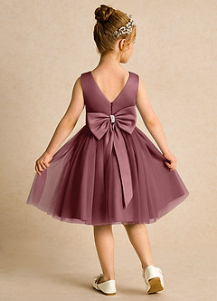 Azazie Tadpole Flower Girl Dresses Desert Rose A-Line Pleated Matte Satin Dress image2