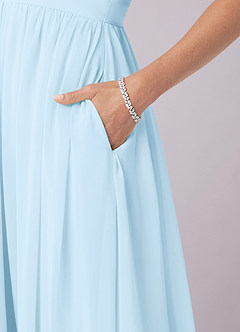Barbie ♥ Azazie Robes de demoiselle d'honneur Robe Trapèze en Mousseline de soie Corset Bleu Ciel image15