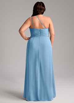 Azazie Eren Bridesmaid Dresses Steel Blue Sheath One Shoulder Chiffon Dress image9