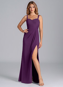 Azazie Micky Bridesmaid Dresses Grape A-Line Pleated Mesh Dress image3