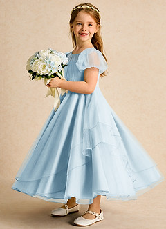 Azazie Duckie Flower Girl Dresses Sky Blue Ball-Gown Pleated Tulle Dress image4