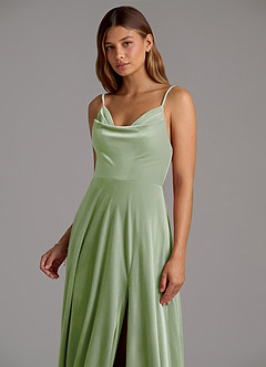 Azazie Sarella Bridesmaid Dresses Dusty Sage A-Line Pleated Velvet Dress image6