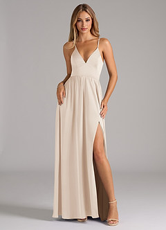 Azazie Aaida Bridesmaid Dresses White Alabaster A-Line Corset Stretch Satin Dress image1