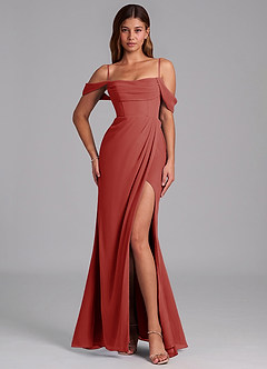 Azazie Johana Jurken voor bruidsmeisjes Converteerbaar Jurk van Chiffon met Zeemeermin Off the Shoulder Terracotta image4