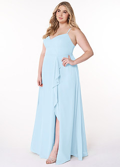 Azazie Naeem Bridesmaid Dresses Sky Blue A-Line V-Neck Ruffle Chiffon Dress image10