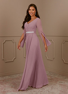 Azazie Belinda Mother of the Bride Dresses Dusty Rose A-Line V-Neck Pleated Chiffon Dress image3