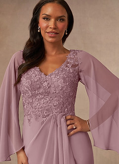 Azazie Perry Kleider für die Brautmutter Meerjungfrau-Linie V-Hals Spitze Chiffon Kleid Altrosa image6