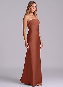 Azazie Ailanie Brudtärnklänningar Klä av Tubklänning i Stretch Satin Axelbandslös Kastanjebrunt image4