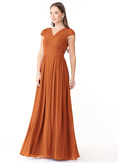 Azazie Organa Robes de demoiselle d'honneur Robe Trapèze en Mousseline de soie Plissée Cannelle image3