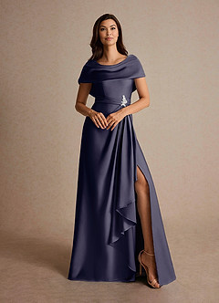 Azazie Branford vestidos de madre de la novia Vestido de Tormenta de Satén Elástico de Corte En A con Plisado image7