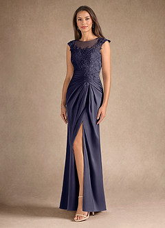 Azazie Santa Barbara Mother of the Bride Dresses Stormy Sheath Pleated Stretch Satin Dress image2