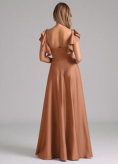 Azazie Leilani Brautjungfernkleider A-Linie Gestreift Stretch-Satin Kleid Bronzer image2