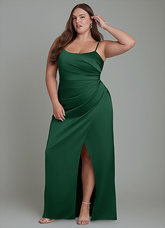 Azazie Calandra Robes de demoiselle d'honneur Robe Fourreau en Satin extensible Plissé Vert Foncé image10