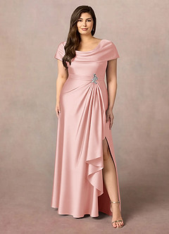 Azazie Branford Mother of the Bride Dresses Powder Pink A-Line Pleated Stretch Satin Dress image9