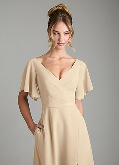 Azazie Ambrosia Robes de demoiselle d'honneur Robe Trapèze en Mousseline de soie Plissée Champagne image2
