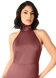 Azazie x Delaney Vestidos de damas de honor Vestido de Amatista de Satén Elástico de Corte Recto con Cuello Alto image3