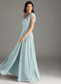 Azazie Bondi Bridesmaid Dresses Mist A-Line Ruched Mesh Dress image7