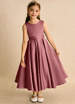 Azazie Junebuj Flower Girl Dresses Amethyst Ball-Gown Pleated Matte Satin Dress image6