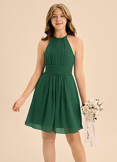 Azazie Bonnie Junior A-Linie Plissee Chiffon Kleid Dunkelgrün image3