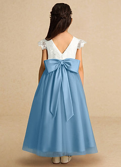 Azazie Pookie Flower Girl Dresses Steel Blue A-Line Lace Tulle Dress image5