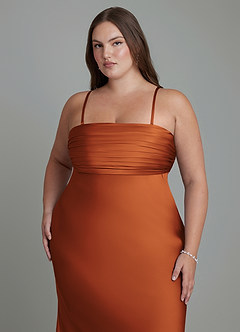 Azazie Saylor Bridesmaid Dresses Cinnamon Mermaid Strapless Stretch Satin Dress image17