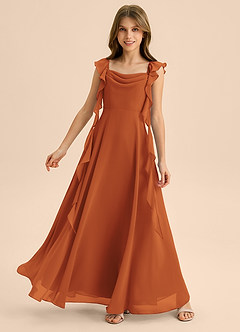 Azazie Carmin Junior Linia A Marszczony Szyfon Długość podłogi Młodsza druhna Sukienka image1