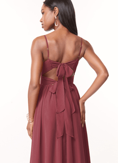 Azazie Zeya Bridesmaid Dresses Merlot A-Line V-Neck Pleated Chiffon Dress image2