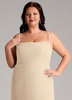 Azazie Leonis Bridesmaid Dresses Champagne Sheath Strapless Chiffon Convertible Dress image15